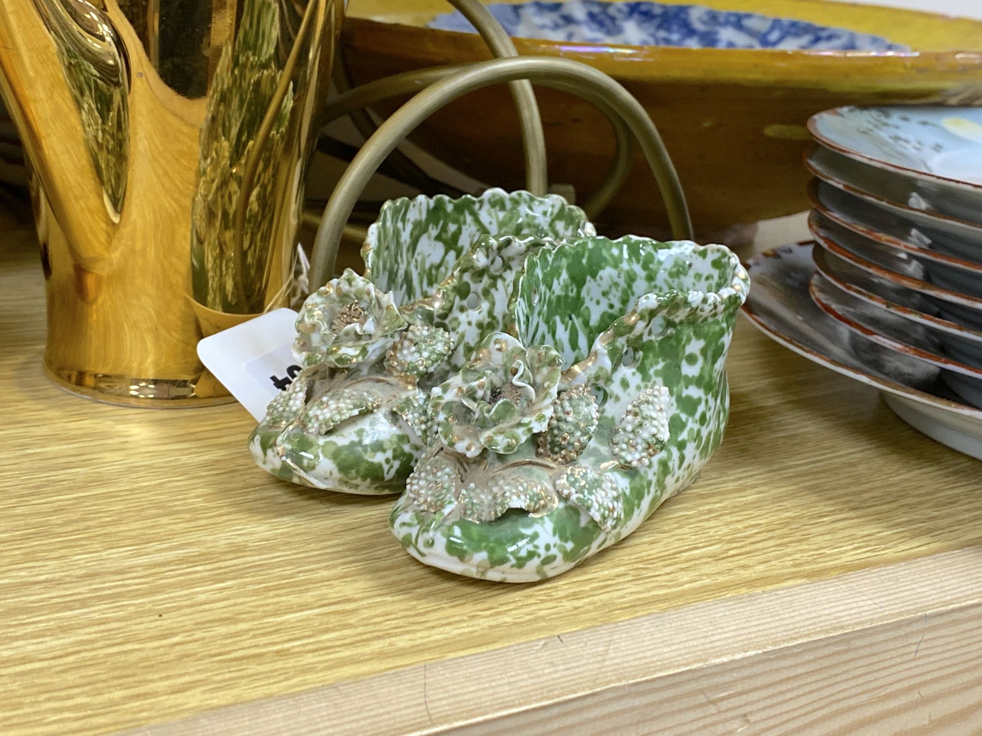 A Chinese famille rose lamp, a German gilt coffee set and sundries